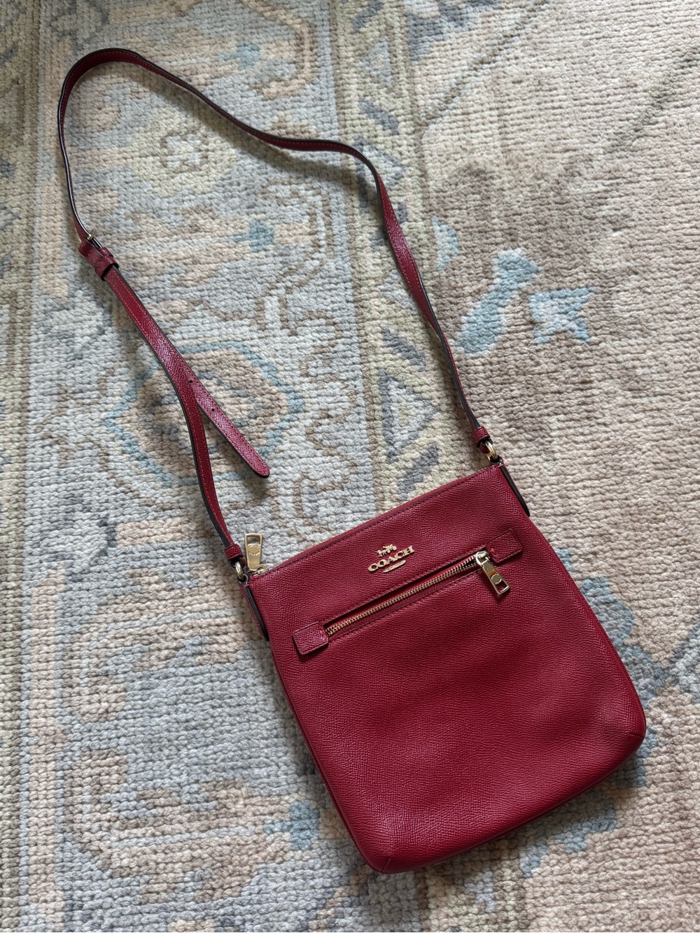 Coach Wine Red Pebbled Leather Crossbody Bag